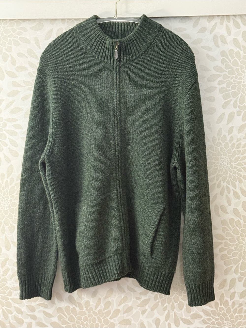 Vintage 90s L.L. Bean Men’s XL Green Speckled WOOL Zip Up Cardigan Sweater